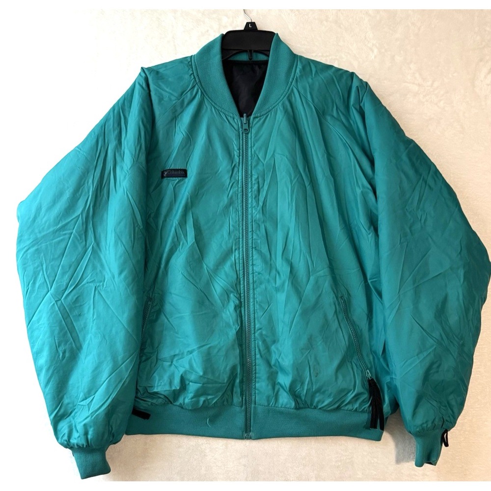 Vintage Columbia Jacket XL Teal Black Ski Bomber Reversible Nylon 90's Y2K